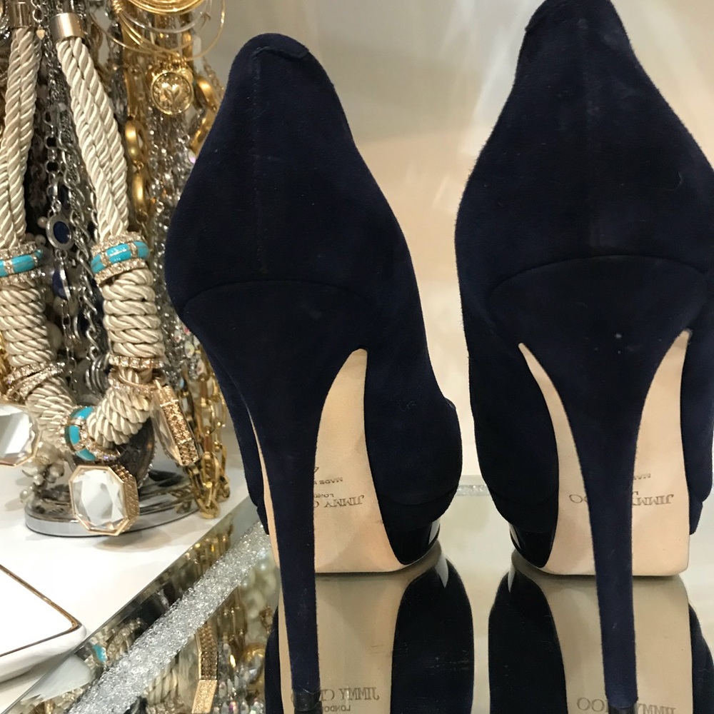 Authentic Jimmy Choo Navy Suede Platform Pumps